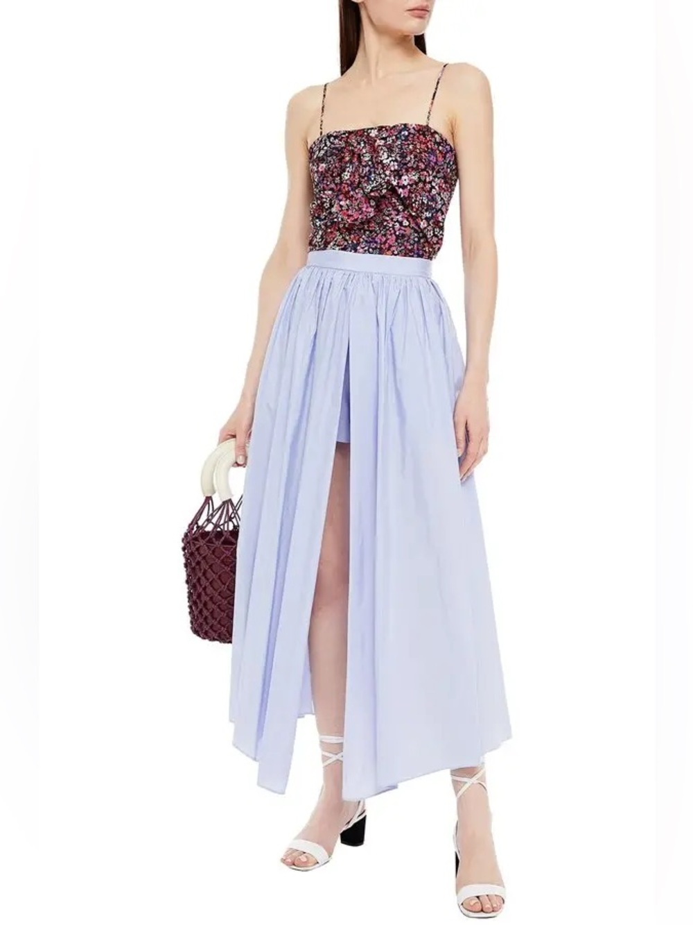 Maje Light Blue High-Low Maxi Skirt with Front Slit